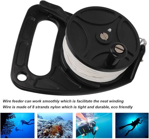 Diving Reel with 83m Nylon Line, Multi Purpose Anchor Rope Spool for Scuba Gear and Kayak Anchor System - Durable Construction, Smooth Line Release, Ideal for Scuba Diving (Black Pulley) in Saudi Arabia