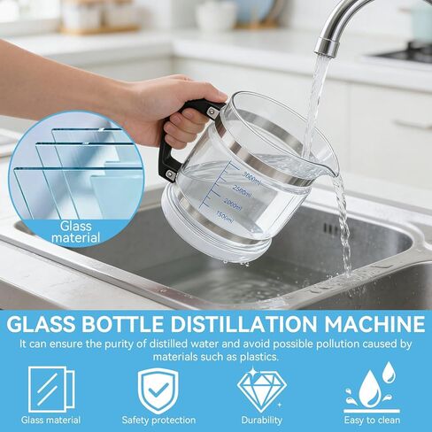 Water Distiller Glass Carafe, 4L Multipurpose Distiller Water Containerglass Collection Bottle for Countertop Home Beauty Distillers in Saudi Arabia