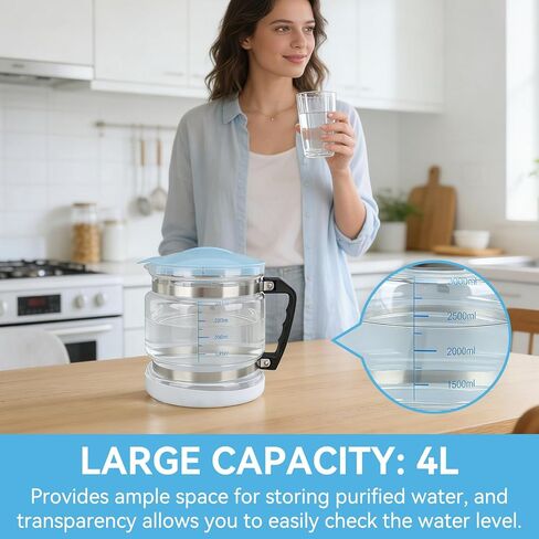 Water Distiller Glass Carafe, 4L Multipurpose Distiller Water Containerglass Collection Bottle for Countertop Home Beauty Distillers in Saudi Arabia