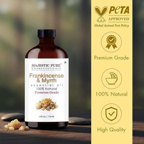 Majestic Pure Frankincense & Myrrh Essential Oil Blend 4 Fl Oz - Warm Resinous Scent for Diffuser, Home & Relaxation - Pure Botanical Oils - Blend-Friendly for Massage & Skin Use (Diluted) in Kuwait
