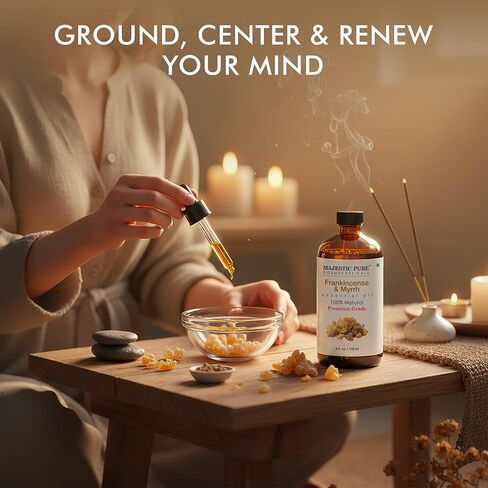 Majestic Pure Frankincense & Myrrh Essential Oil Blend 4 Fl Oz - Warm Resinous Scent for Diffuser, Home & Relaxation - Pure Botanical Oils - Blend-Friendly for Massage & Skin Use (Diluted) in Kuwait