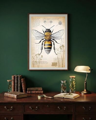 VMXWLL Large Vintage Honey Bee Wall Art - Scientific Entomology Canvas Print - Rustic Farmhouse & Dark Academia Room Decor - Aesthetic Insect Anatomy Poster - Unframed 16x24 Inch in Saudi Arabia