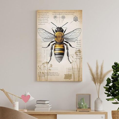 VMXWLL Large Vintage Honey Bee Wall Art - Scientific Entomology Canvas Print - Rustic Farmhouse & Dark Academia Room Decor - Aesthetic Insect Anatomy Poster - Unframed 16x24 Inch in Saudi Arabia