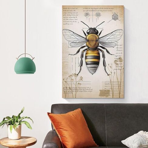 VMXWLL Large Vintage Honey Bee Wall Art - Scientific Entomology Canvas Print - Rustic Farmhouse & Dark Academia Room Decor - Aesthetic Insect Anatomy Poster - Unframed 16x24 Inch in Saudi Arabia