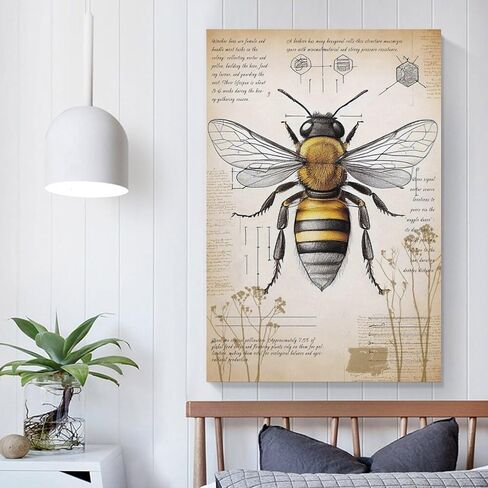 VMXWLL Large Vintage Honey Bee Wall Art - Scientific Entomology Canvas Print - Rustic Farmhouse & Dark Academia Room Decor - Aesthetic Insect Anatomy Poster - Unframed 16x24 Inch in Saudi Arabia