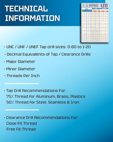 مغناطيس مفيد | أحجام الحفر والتخليص بوصة والرسم البياني المغناطيسي العشري | ورقة دليل الحفر المغناطيسي كمرجع سريع | ملصقات لأحجام مثقاب الحفر والتخليص للأعمار من 0-80 إلى 1-20، UNC، UNF | 6 "× 9" in Kuwait