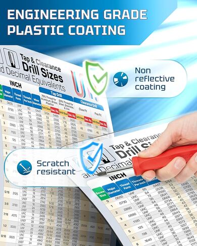 مغناطيس مفيد | أحجام الحفر والتخليص بوصة والرسم البياني المغناطيسي العشري | ورقة دليل الحفر المغناطيسي كمرجع سريع | ملصقات لأحجام مثقاب الحفر والتخليص للأعمار من 0-80 إلى 1-20، UNC، UNF | 6 "× 9" in Kuwait