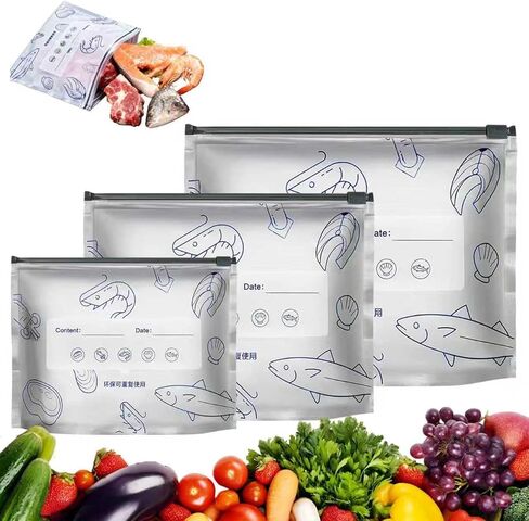 30Pcs Reusable Aluminum Foil Sealable Storage Bags, Upgrade Reusable Food Storage Bags with Label and Zip Lock, Aluminum Foil Bags for Food, Vegetable Fruit Meat (10*S+10*M+10*L) in Saudi Arabia