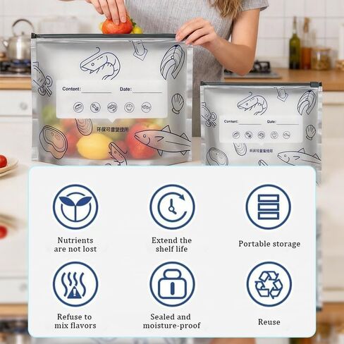 30Pcs Reusable Aluminum Foil Sealable Storage Bags, Upgrade Reusable Food Storage Bags with Label and Zip Lock, Aluminum Foil Bags for Food, Vegetable Fruit Meat (10*S+10*M+10*L) in Saudi Arabia