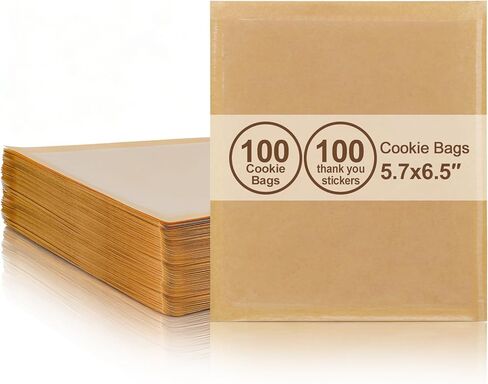 Cookie Bags 5.7x6.5 Inch Individual Heat Sealable Kraft Bakery Bags, Heat Sealable & Grease Resistant Individual Cookie Bags, for Brownie, Donut, Snack, Scone (100 Pack) in Saudi Arabia