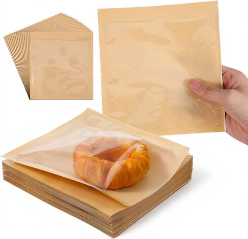 300 Pcs Bakery Bags with Window, 7.1"x 7.5" Paper Sandwich & Donut Bags with Window, Grease Resistant To Go Sleeves for Packaging Snack, Scone, Brownie, Small Pastries and other Treats in Saudi Arabia