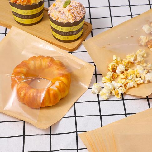 300 Pcs Bakery Bags with Window, 7.1"x 7.5" Paper Sandwich & Donut Bags with Window, Grease Resistant To Go Sleeves for Packaging Snack, Scone, Brownie, Small Pastries and other Treats in Saudi Arabia