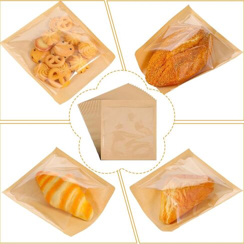 300 Pcs Bakery Bags with Window, 7.1"x 7.5" Paper Sandwich & Donut Bags with Window, Grease Resistant To Go Sleeves for Packaging Snack, Scone, Brownie, Small Pastries and other Treats in Saudi Arabia