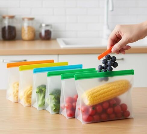 Reusable Food Storage Bags – BPA-Free, Leakproof, Freezer-Safe, Eco-Friendly Ziplock Containers for Meal Prep, Snacks, Vegetables & Travel – 4 Pack (Multi-Color) in Saudi Arabia