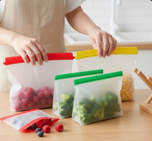 Reusable Food Storage Bags – BPA-Free, Leakproof, Freezer-Safe, Eco-Friendly Ziplock Containers for Meal Prep, Snacks, Vegetables & Travel – 4 Pack (Multi-Color) in Saudi Arabia