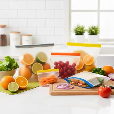 Reusable Food Storage Bags – BPA-Free, Leakproof, Freezer-Safe, Eco-Friendly Ziplock Containers for Meal Prep, Snacks, Vegetables & Travel – 4 Pack (Multi-Color) in Saudi Arabia