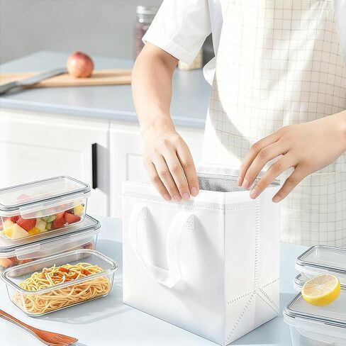30 عبوة من أكياس الطعام المعزولة، حقيبة بقالة بيضاء قابلة لإعادة الاستخدام، حقيبة حرارية صغيرة مبردة لشاي الحليب، توصيل الطعام الساخن والبارد، 9.4 × 5.9 × 9.2 بوصة in Kuwait