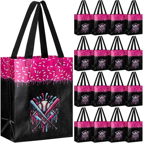 Hsei 24 Sets Ice Cream Drip Baseball Themed Woven Bags Bulk Treat Goodie Containers with Handles Summer Pool and Beach Game Stuff for Summer Sport Party in Saudi Arabia