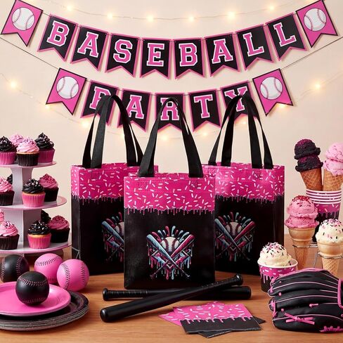 Hsei 24 Sets Ice Cream Drip Baseball Themed Woven Bags Bulk Treat Goodie Containers with Handles Summer Pool and Beach Game Stuff for Summer Sport Party in Saudi Arabia