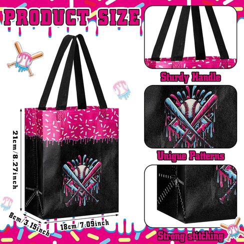 Hsei 24 Sets Ice Cream Drip Baseball Themed Woven Bags Bulk Treat Goodie Containers with Handles Summer Pool and Beach Game Stuff for Summer Sport Party in Saudi Arabia