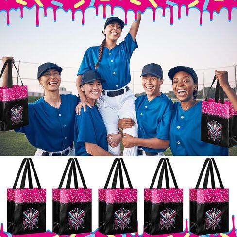 Hsei 24 Sets Ice Cream Drip Baseball Themed Woven Bags Bulk Treat Goodie Containers with Handles Summer Pool and Beach Game Stuff for Summer Sport Party in Saudi Arabia