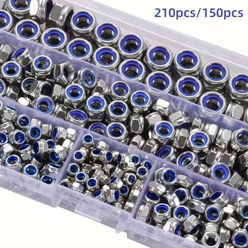 Hex Lock Nuts Grade 8 Nylon Insert Full-Thread Assortment 210 Or 150 Pcs Anti-Slip for Industry Construction Automotive, 210pcs in Saudi Arabia