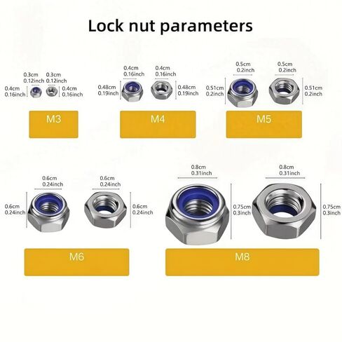 Hex Lock Nuts Grade 8 Nylon Insert Full-Thread Assortment 210 Or 150 Pcs Anti-Slip for Industry Construction Automotive, 210pcs in Saudi Arabia