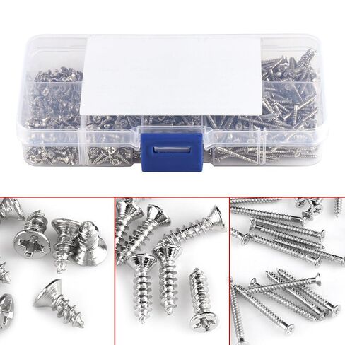 Plated Carbon Steel Drilling Screws Set, 800pcs M2 Cross Flat Head Self Tapping Screws Woodworking Fastener, Small Wood Screw in Saudi Arabia