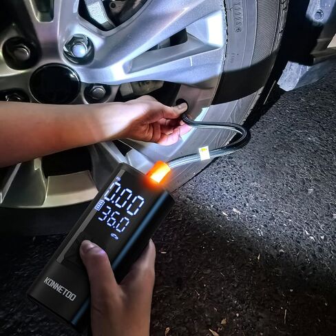 KONNETOO Inflator Portable Air Compressor - Air Pump for Car Tires with Tire Pressure Gauge - One Click Smart Pump Tire Inflator for Car, Motorcycle, Bicycle and More in Kuwait
