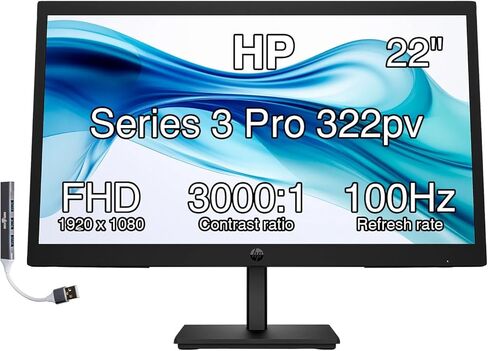HP 22" FHD VA Monitor with 5 ms Response Time, Anti-Glare, Flicker Free, VESA Mount (100x100mm), HDMI, VGA & Dockztorm USB Port Expander, Black Color (2025 Latest Model) 2-Pack in Saudi Arabia