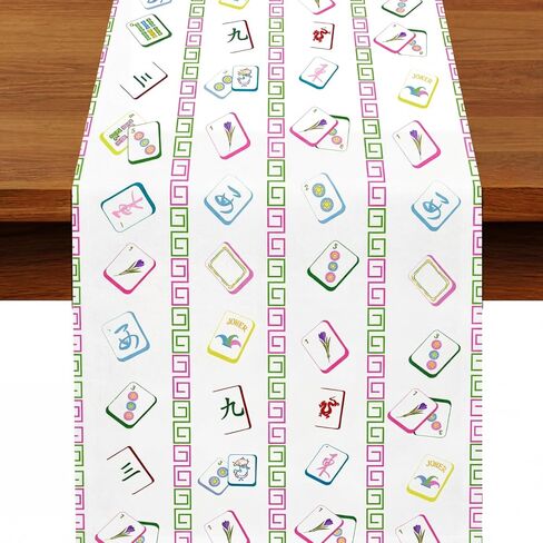 Mindsoft Mahjong Table Cloth Mahjong Party Linen Table Runner 72 "× 13" Mah Jong زينة الحفلات لوازم للعب ليلة الأسرة اللعب يوم عيد ميلاد إمدادات المنزل الطعام ديكور المطبخ in Saudi Arabia