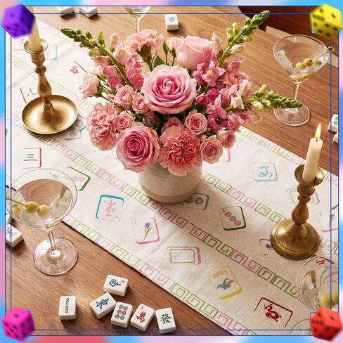 Mindsoft Mahjong Table Cloth Mahjong Party Linen Table Runner 72 "× 13" Mah Jong زينة الحفلات لوازم للعب ليلة الأسرة اللعب يوم عيد ميلاد إمدادات المنزل الطعام ديكور المطبخ in Saudi Arabia