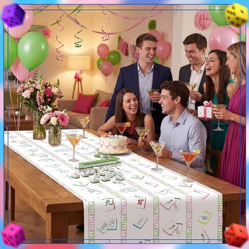 Mindsoft Mahjong Table Cloth Mahjong Party Linen Table Runner 72 "× 13" Mah Jong زينة الحفلات لوازم للعب ليلة الأسرة اللعب يوم عيد ميلاد إمدادات المنزل الطعام ديكور المطبخ in Saudi Arabia