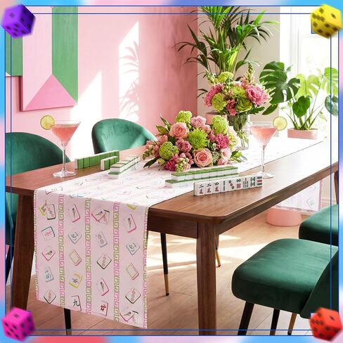 Mindsoft Mahjong Table Cloth Mahjong Party Linen Table Runner 72 "× 13" Mah Jong زينة الحفلات لوازم للعب ليلة الأسرة اللعب يوم عيد ميلاد إمدادات المنزل الطعام ديكور المطبخ in Saudi Arabia