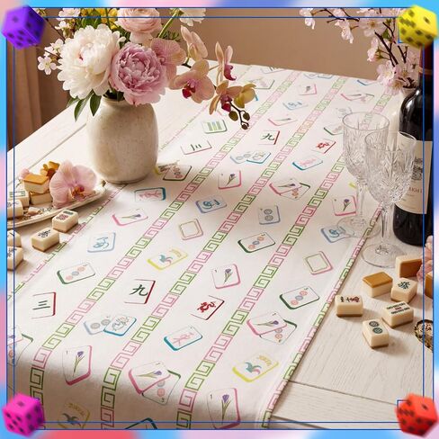Mindsoft Mahjong Table Cloth Mahjong Party Linen Table Runner 72 "× 13" Mah Jong زينة الحفلات لوازم للعب ليلة الأسرة اللعب يوم عيد ميلاد إمدادات المنزل الطعام ديكور المطبخ in Saudi Arabia