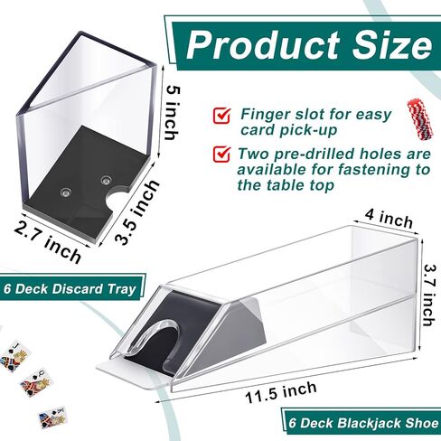 حذاء بلاك جاك مكون من 6 طوابق مع صينية رمي، موزع بطاقات أكريليك شفاف للعب أوراق اللعب، موزع أحذية بلاك جاك لتوزيع الأحذية، صواني حامل لألعاب البلاك جاك (قطعتان) in Kuwait