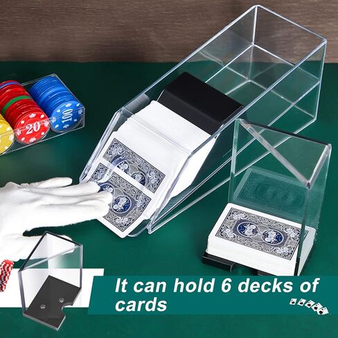 حذاء بلاك جاك مكون من 6 طوابق مع صينية رمي، موزع بطاقات أكريليك شفاف للعب أوراق اللعب، موزع أحذية بلاك جاك لتوزيع الأحذية، صواني حامل لألعاب البلاك جاك (قطعتان) in Kuwait