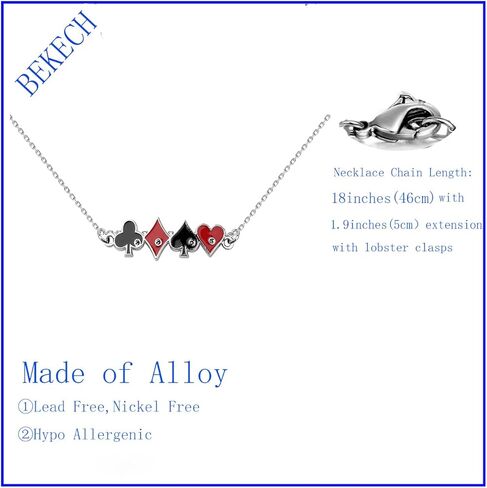 BEKECH Casino Gambling Theme Necklace Playing Card Game Poker Night Jewelry Poker Players Gambling Gift in Saudi Arabia
