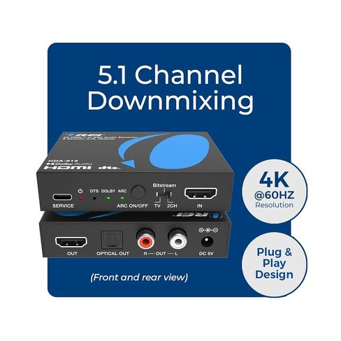 OREI 4K@60Hz HDMI Audio Extractor & Decoder with ARC, HDCP 2.2, HDR (Dolby Vision/ HDR10+/ HLG), 18Gbps, Optical SPDIF & Analog L/R Audio Out, Downmix, CEC Pass-Through (HDA-915) in Saudi Arabia