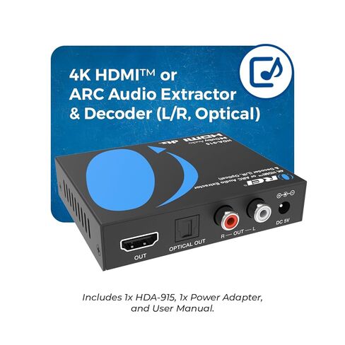 OREI 4K@60Hz HDMI Audio Extractor & Decoder with ARC, HDCP 2.2, HDR (Dolby Vision/ HDR10+/ HLG), 18Gbps, Optical SPDIF & Analog L/R Audio Out, Downmix, CEC Pass-Through (HDA-915) in Saudi Arabia