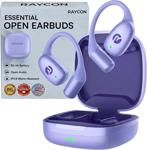 Raycon Essential Open Open Ambuds-Wireless Wireless Open Bluetooth 6.0 سماعات الرأس ، ووزن خفيف للغاية ، وتصميم خطاف الراحة ، ومقاومة للماء IPX5 ، وعمر البطارية 36 ساعة (أسود) in Saudi Arabia