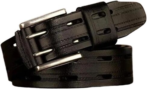 Men's Leather Belt - 3.8 cm Split Cowhide with Double Needle Buckle, Vintage Cowboy Style in Saudi Arabia
