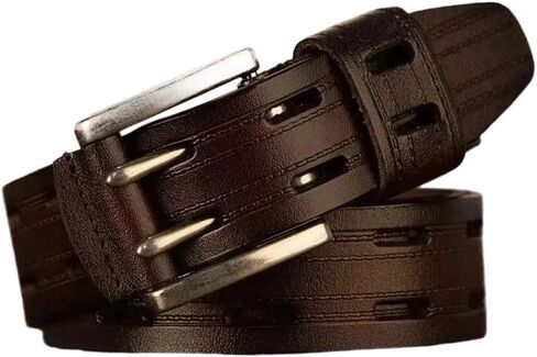 Men's Leather Belt - 3.8 cm Split Cowhide with Double Needle Buckle, Vintage Cowboy Style in Saudi Arabia