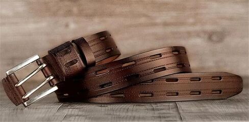 Men's Leather Belt - 3.8 cm Split Cowhide with Double Needle Buckle, Vintage Cowboy Style in Saudi Arabia