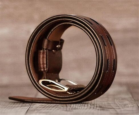 Men's Leather Belt - 3.8 cm Split Cowhide with Double Needle Buckle, Vintage Cowboy Style in Saudi Arabia