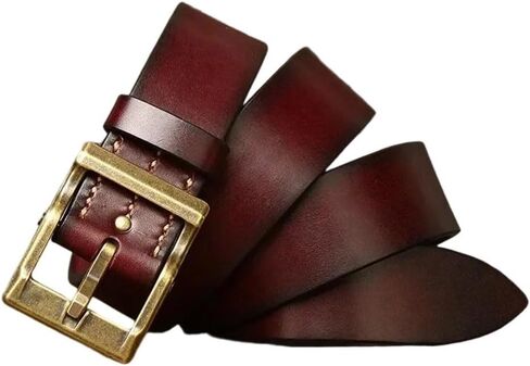 Men's Leather Belt - 3.8 cm Solid Cowhide with Brass Buckle, Vintage Cowboy Design in Saudi Arabia