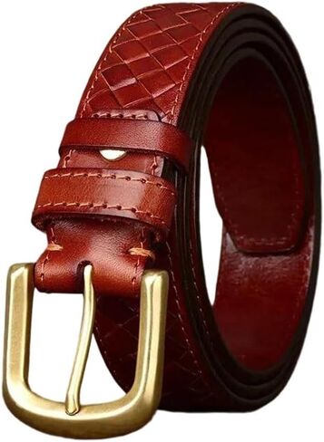 Braided Leather Belt - 3.3 cm Solid Cowskin with Brass Buckle, Unisex for Jeans in Saudi Arabia