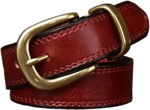 Women's Leather Belt - 2.8 cm Solid Cowhide with Brass Buckle for Jeans in Saudi Arabia