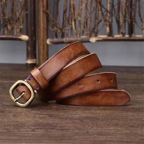 Women's Slim Leather Belt - 2.3 cm Solid Cowhide with Copper Buckle for Jeans in Saudi Arabia