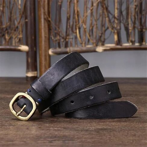 Women's Slim Leather Belt - 2.3 cm Solid Cowhide with Copper Buckle for Jeans in Saudi Arabia